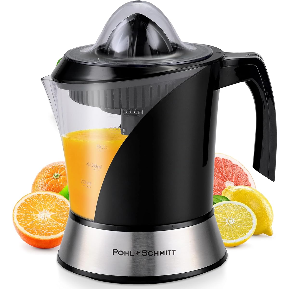Pohl+Schmitt Decoline Electric Citrus Juicer Machine Extractor - Large Capacity 34oz (1L) Easy Cleaning with Pulp Control Technology