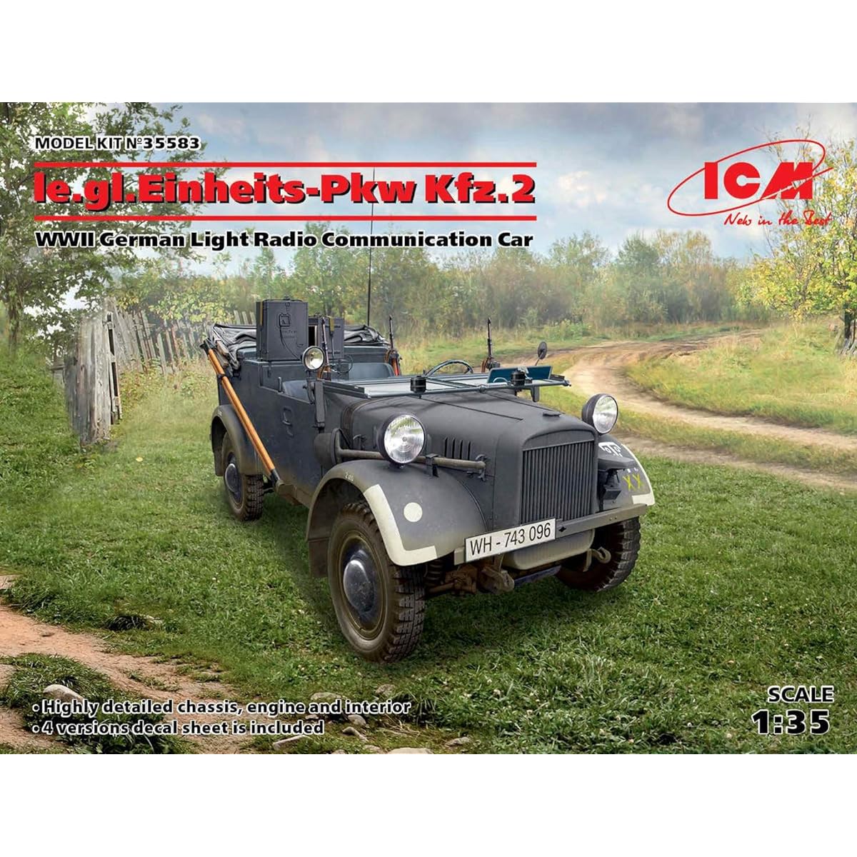 ICM 1/35 German Army le.gl.Einheitz-Pkw Kfz.2 Light four-wheel drive radio equipped vehicle plastic model 35583