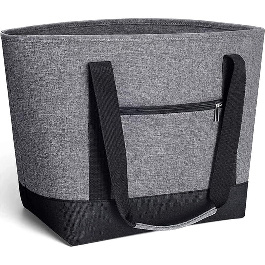 RVSNQ Insulated Bag, Large Capacity, Zippered Lunch Bag, Foldable, Eco Bag, Thermal Bag, Food Storage, Lightweight, Multi-functional, Insulated Lunch Tote, Suitable for Commuting to Work, School, Cherry Blossom Viewing, Travel, Shopping (Gray)