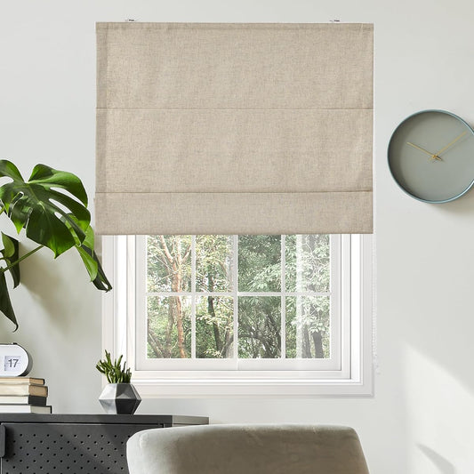 Deconovo Roman Shade Roll Screen Chain Type Width 45 Length 135cm Hemp Color Non-Blackout Lighting Blindfold Roll Curtain Sun Shade Heat Shielding Cold Protection UV Protection Outdoor Indoor Easy Installation