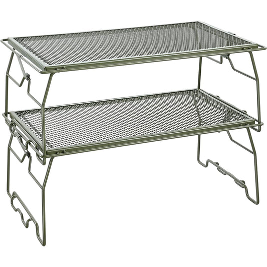 NANGOGEAR (Nanko Camp Gear) Stacking Rack Bonfire Mesh Table Storage Rack Storage Supplies Expanded Metal Top Plate Khaki Main Body 20111-K 2 Piece Set 20112-K (T-238-2T)