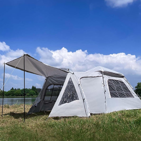 UKGlamping [2023 New Model] Simple tunnel tent, one-touch tent, for 4-6 people, easy and fast construction, two holes per room, TPU side window, home-style camping tent, four seasons, UV protection, lightweight, breathable Suitable for shady, camping fam