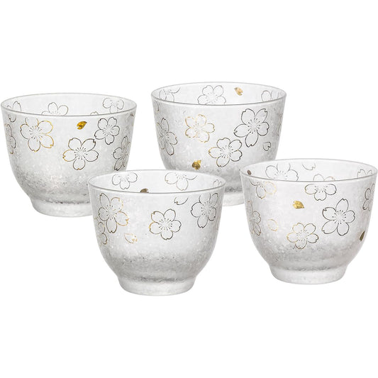 Adelia Cold Tea Glass, Cherry Blossom, Set of 4, 215ml [Premium Nippon Taste/Cold Tea Bowl] Made in Japan, Present in Cosmetic Box, Birthday Gift, Present S-6245