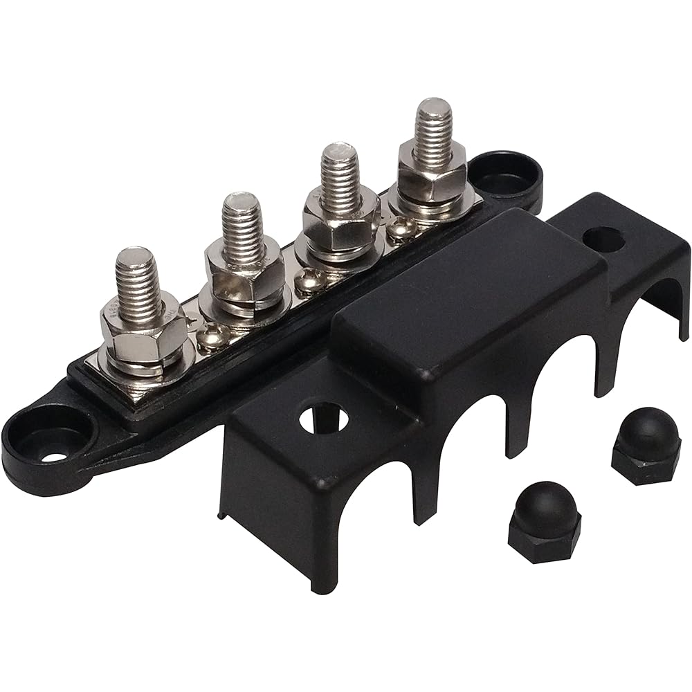 4 Stud distribution block -BUSBAR -with cover 3/8 "Black 38BLACK4TERM