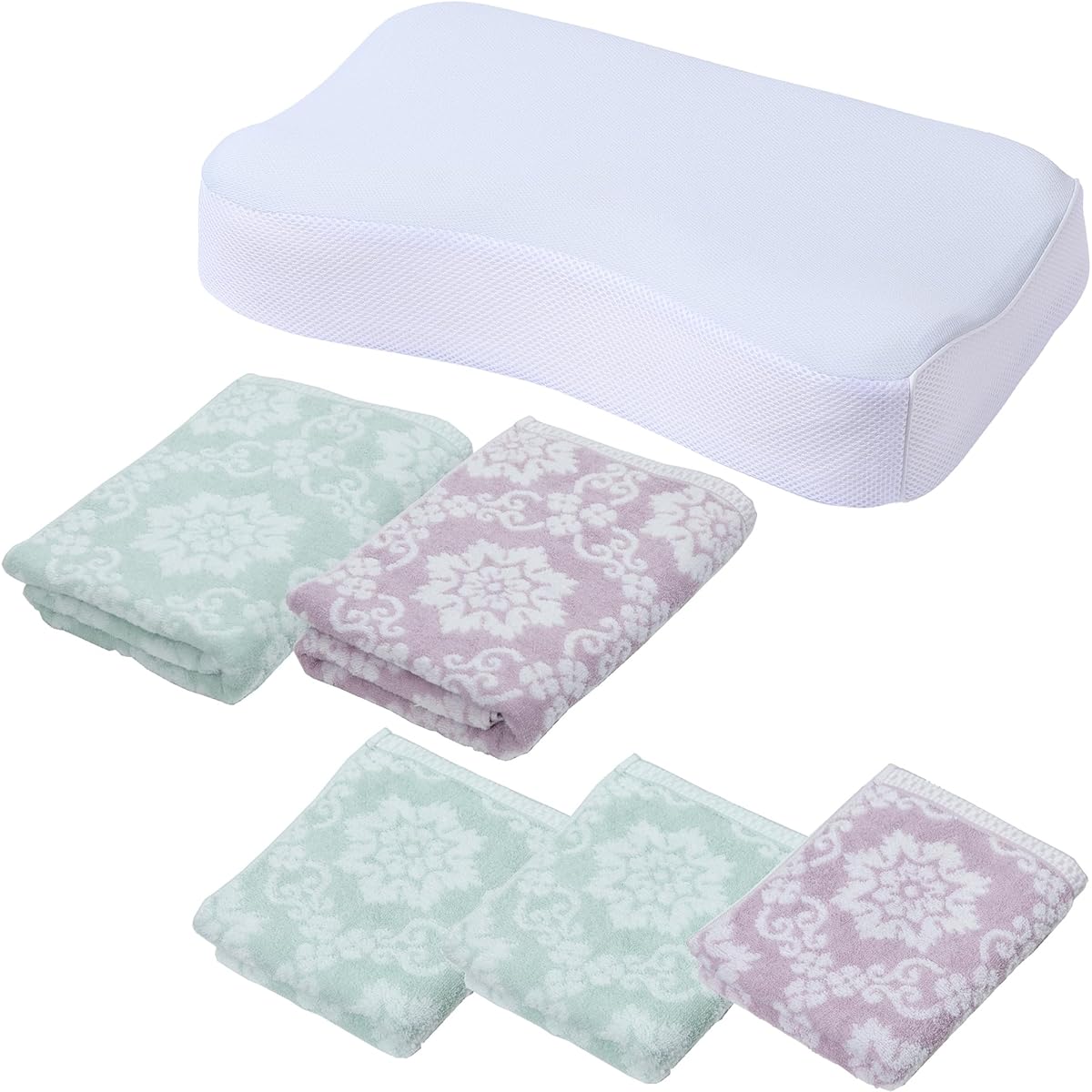 nishikawa [Nishikawa] Pillow & Towel Set (Memory Foam Pillow & Bath Towel (2 pieces) & Face Towel (3 pieces))