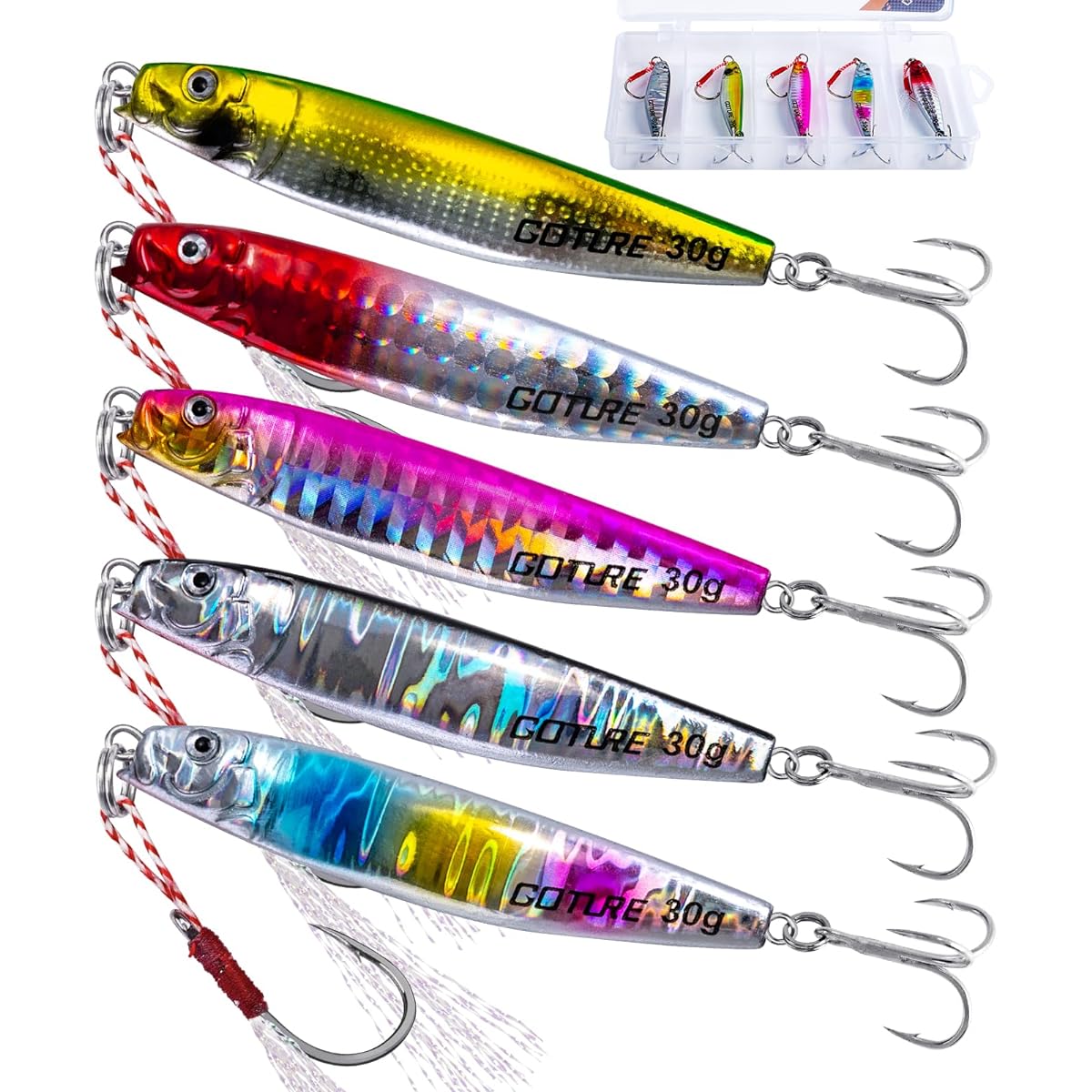 Goture Metal Jig Lure Set Shore Jigging Sea Fishing 30g 5 Color Set 7cm Sea Fishing Boat Fishing