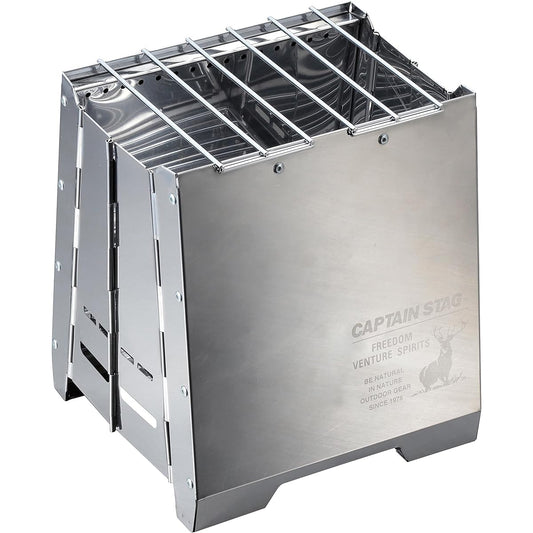 CAPTAIN STAG Camping Stove Wood Stove Fire Stand Secondary Combustion Fire Boost Stove Stainless Steel Storage Bag Included UG-82 Silver Width 250 x Depth 220 x Height 280 mm