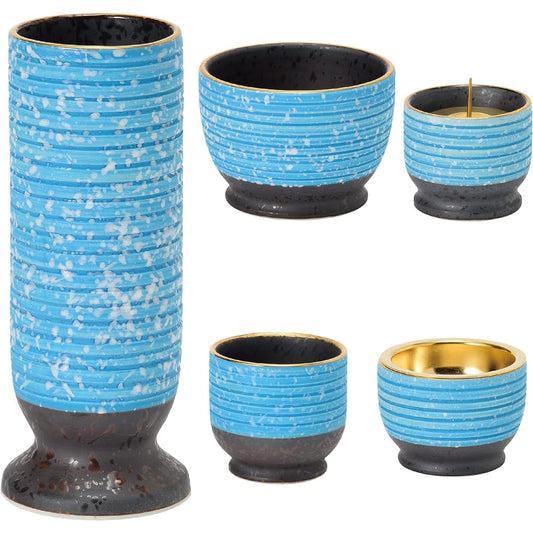 Simple five-legged Buddhist utensils For prayers and memorial services at the Buddhist altar, Buddhist altar accessories, modern buds, can be used as a set with lanterns, lanterns, Buddhist utensils, tea bath, incense burner, sparkling Arita ware blue, m