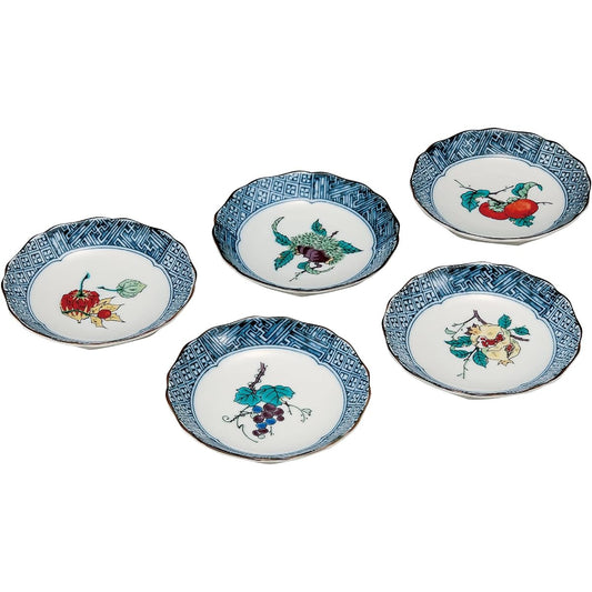 Maruyone Kutani ware 4.3 plates, different fruit pictures, 5-piece set K4-43