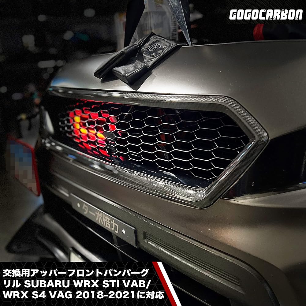 GOGOCARBON Replacement Upper Front Bumper Grille Carbon Fiber Frame ABS Honeycomb Pattern Mesh Interchangeable for WRX STI VAB/WRX S4 VAG 2018-2021 SUBARU UV Clear Coating Aggressive Appearance Screws Included