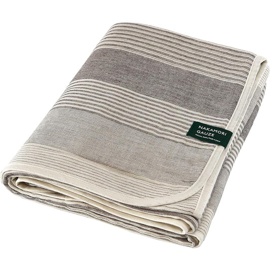 Nakamori Gauze 6-layer Gauze Half Blanket Multi-border 140×100cm (Heather Brown)