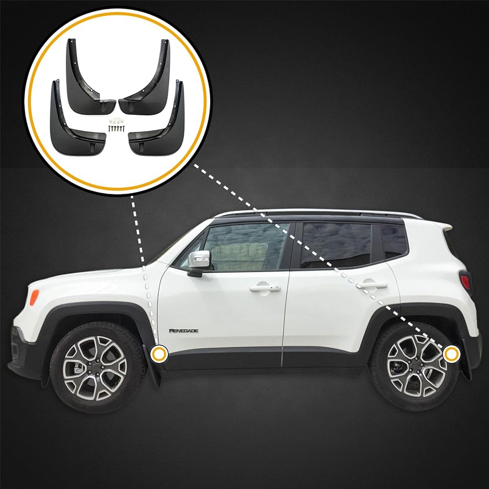 RED HOUND AUTO Premium Heavy Duty Molding 2015-2020 Jeep Renegade Mad Flap Guard Splash Front & Rear full 4-piece set
