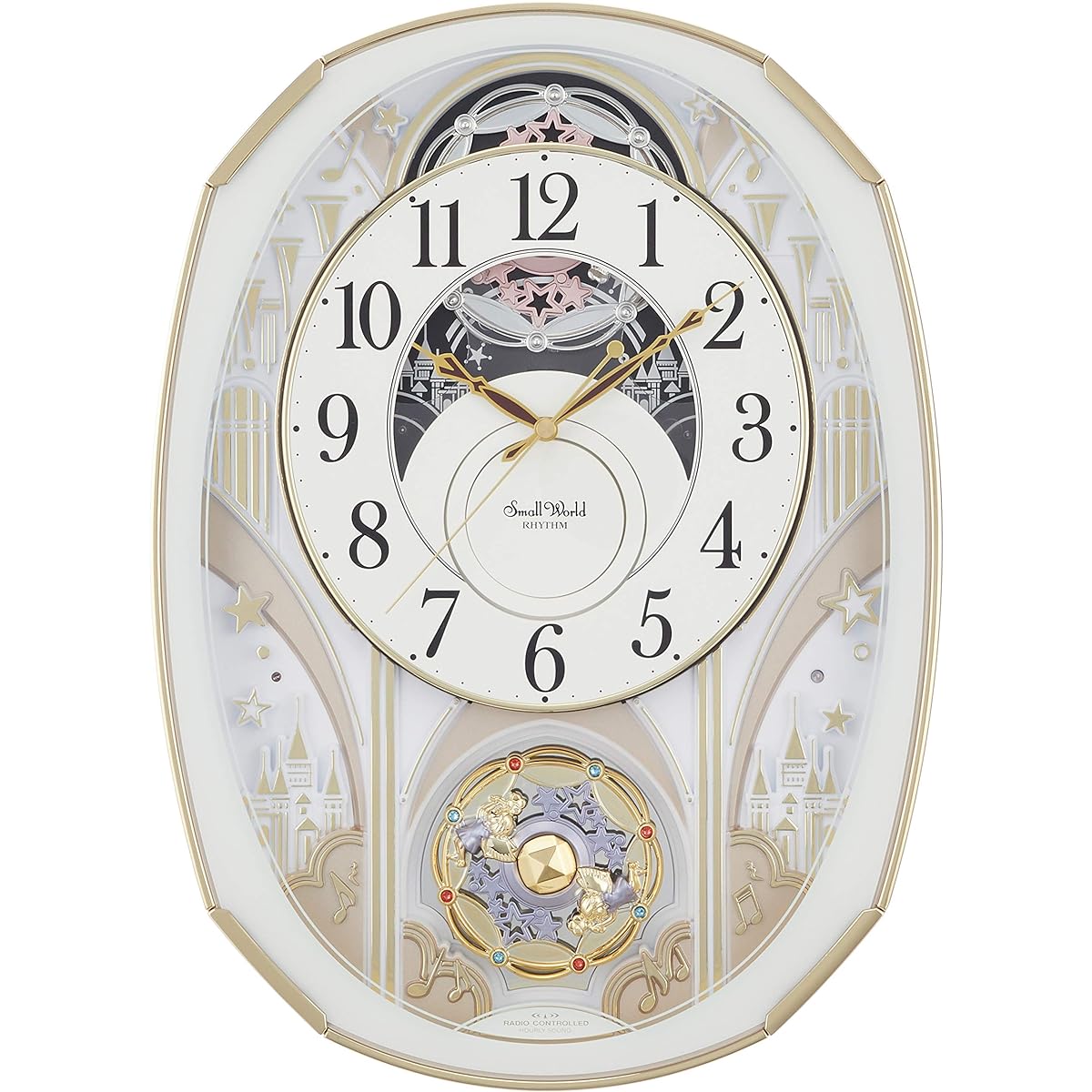RHYTHM Wall Clock Radio Analog Karakuri Small World Noel S 30 Songs Melody White Small World 4MN551RH03