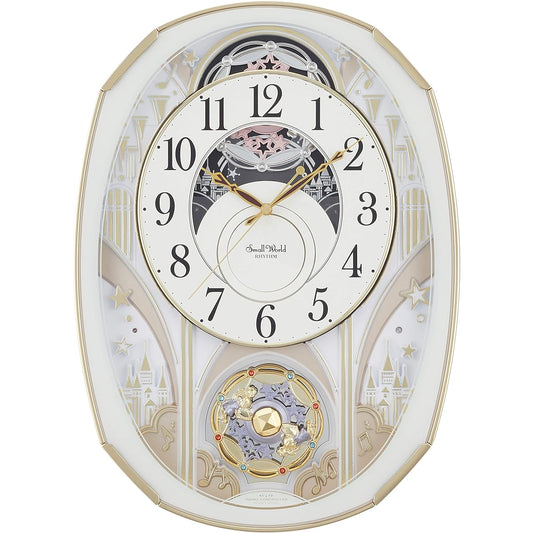 RHYTHM Wall Clock Radio Analog Karakuri Small World Noel S 30 Songs Melody White Small World 4MN551RH03