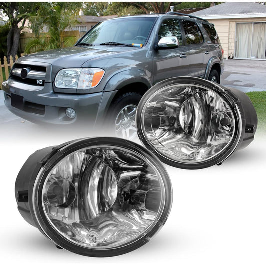 AutoFree Fog Light 2000-2006 For Toyota Tandra (not suitable for steel front bumper models) 2001-2007 With Sequoia Light bulbs 9006 12V 51W 51W Drying Lamp replacement attached wiring kit & switch 1 set (clear lens)