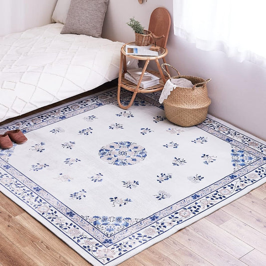 Hagiwara Rug Ivory Approx. 190 x 190cm "Muguet" Washable Non-Slip Finished Feminine Chinoiserie Shabby Chic Korean Interior