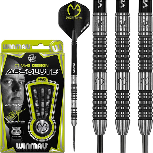 WINMAU Michael van Gerwen MvG Absolute Tungsten Steeltip Darts Set 24g with Prism Flights and Vecta Shafts (Stems) 1442-24