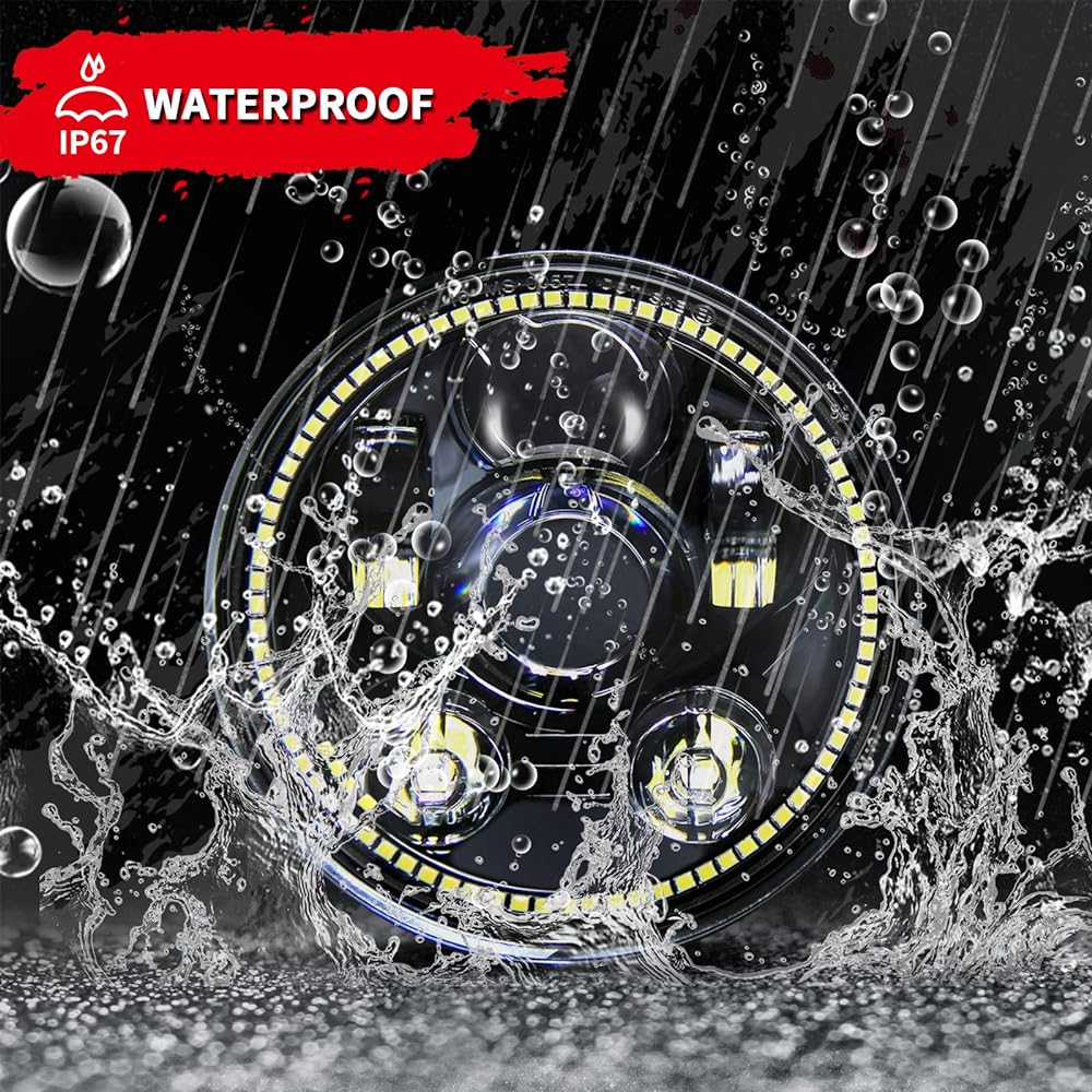 Wisamic 5-3 / 4" 5.75" Headlight LED - Compatible with Halo DRL Halo Black