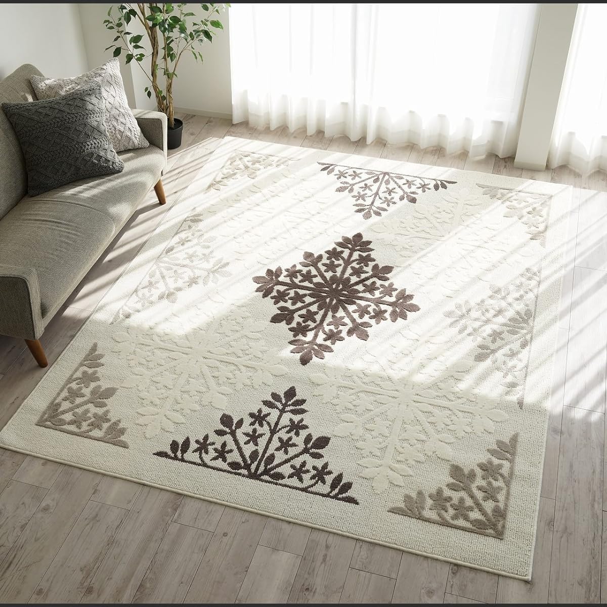 Sayan Sayan Washable Anti-bacterial Anti-mite Rug Motif Lace 130x190 1.5 tatami Brown Made in Japan