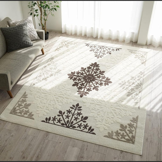 Sayan Sayan Washable Anti-bacterial Anti-mite Rug Motif Lace 130x190 1.5 tatami Brown Made in Japan