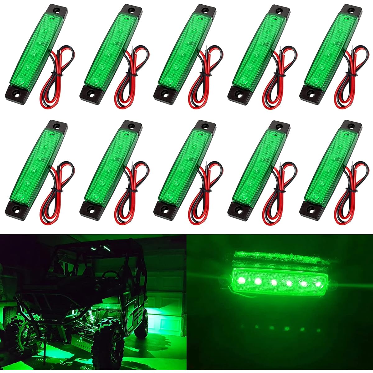 LED Lock Light 10 Pieces Strip Light Light Wheel Wel Waterproof Exterior Light LED Underglow Kit Golf Cart Geep Langler RZR Off Road Truck RV UTV ATV Ford Snow Moville (Green)