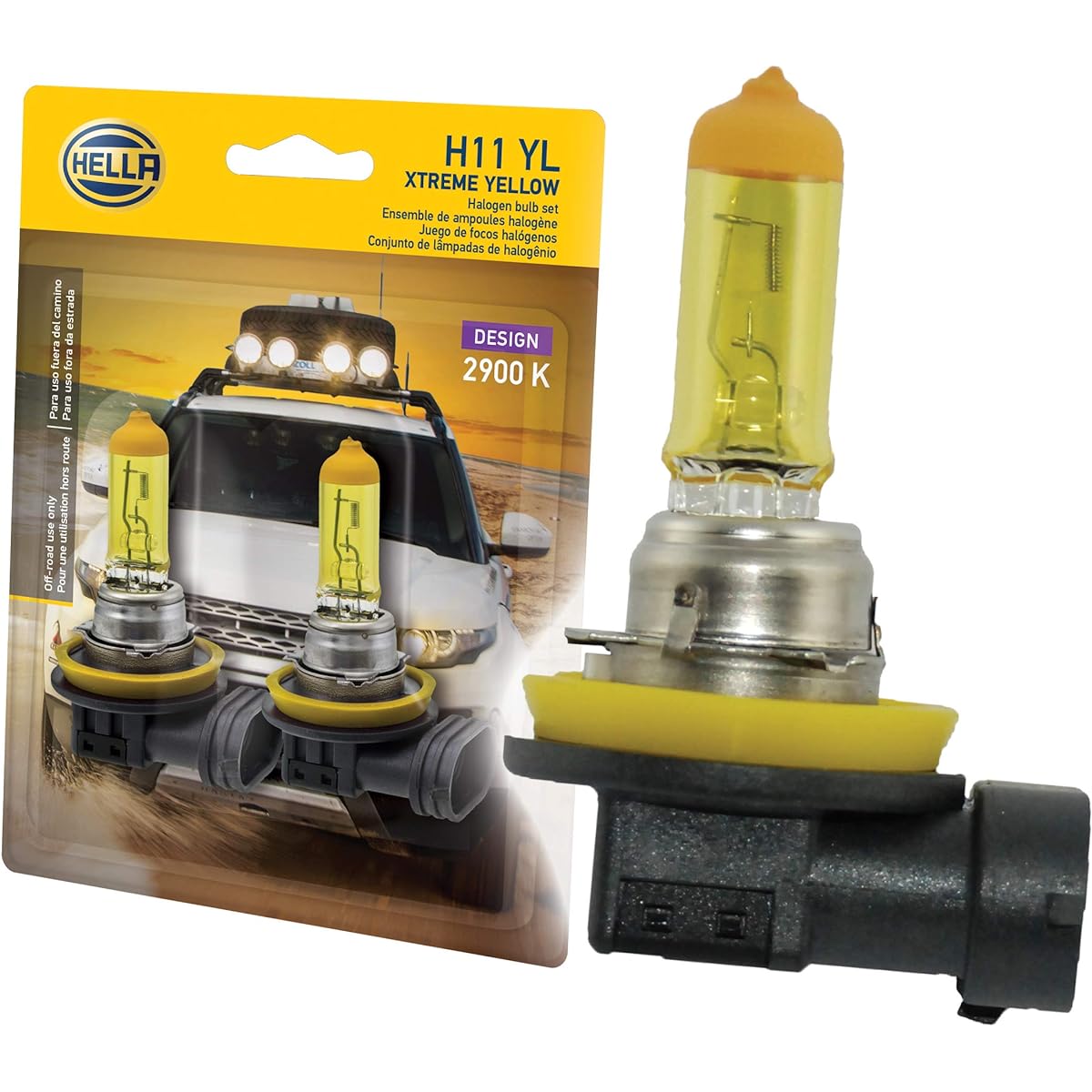 HELLA H11 Yellow 55W YL Extreme Yellow Bulb, 12V, 55W, Pack of 2
