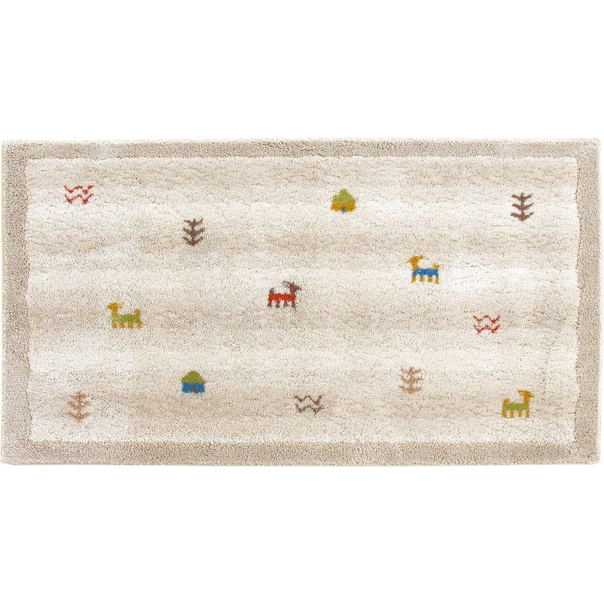 OKA Entrance Mat, Beige, Approx. 60cm x 110cm, Washable, Corner Adsorption, Gabe, Adsorption, Non-Slip