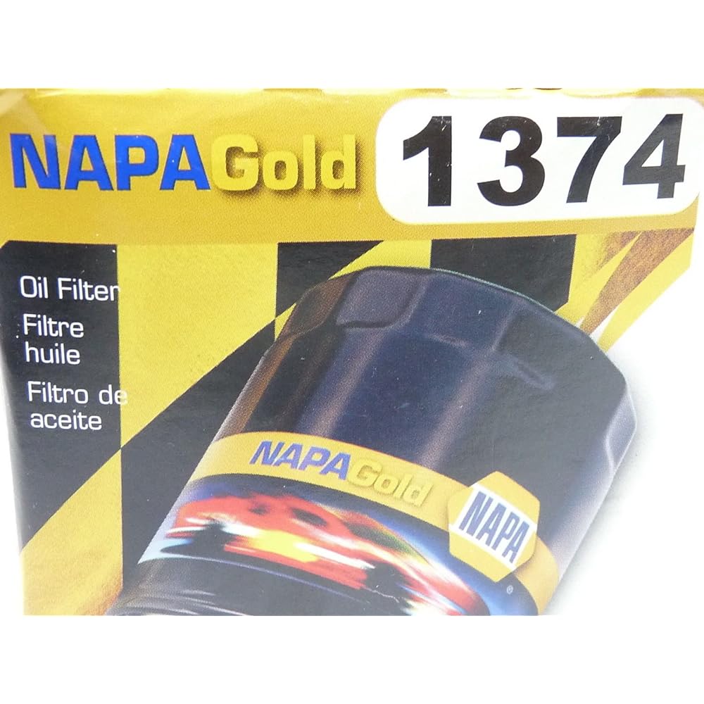 NAPA FILTERS 1374 21 microns, 385PSI burst pressure, 2.966 inch outer diameter, 3.529 inch height, 7-9 GPM flow rate, spin-on oil filter, 2/20 = 6/2 Beta ratio, gold, oil filter.