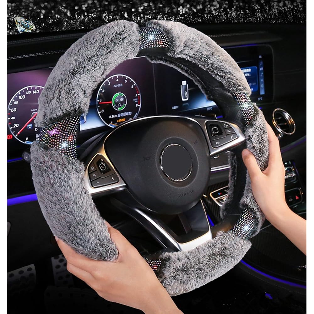 Kafeek Diamond fluffy microfiber plush handle cover with glittering crystal rhinestone Warm universal 15 -inch fuzzy handle cover gray