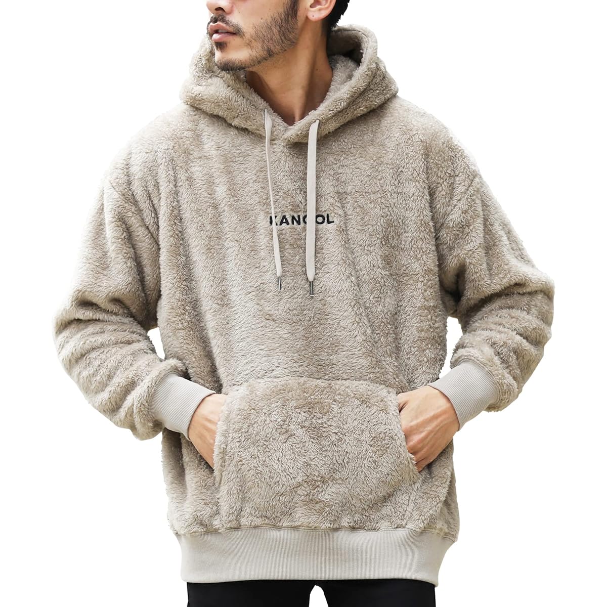 [Kangol] Logo Embroidered Pullover Boa Parka Fluffy Warm Stylish Outdoor Pull Parka Hoodie Autumn/Winter