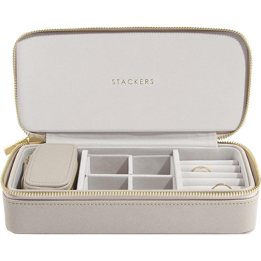 STACKERS LONDON Travel Jewelry Box Portable Accessory Case Carrying Size L Set (S Size Included) (Greige)