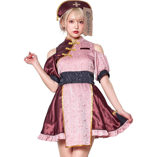 Clearstone Cosplay Halloween Retro Nurse Kyonshi Nurse Uniform Women's Pink Costume Fancy Dress Costume