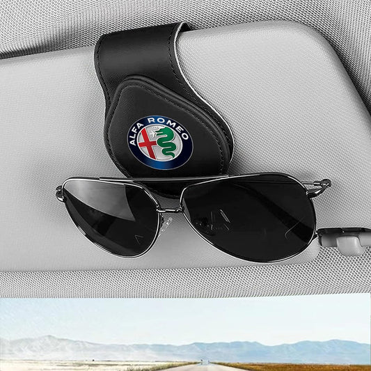HAPIZWLU Sunglasses Holder Leather Glasses Frame Glasses Hanger Card Clip For Sun Visor Accessories ALFA ROMEO compatible
