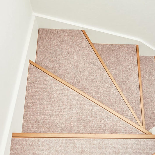 Hagihara Stair Mat with Landing (Beige, Approx. 90 x 21 cm 15 pieces, Approx. 90 x 90 cm 2 pieces) Suction mat Machine washable Cut OK Anti-slip Soundproof Scratch-proof Made in Japan