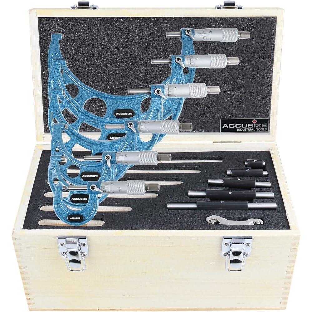 Accusize Industrial Tools - Carbide TIPS 0-6" x 0.0001" Ultra Precision Outer Micrometer 6pcs/set