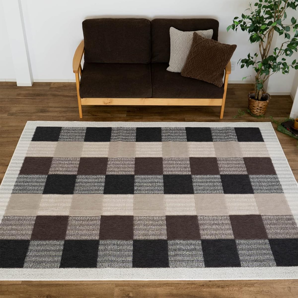 Sayan Sayan Washable Antibacterial Odor Resistant Mite Resistant Rug Modern Block 185x185 2 tatami mats Black Made in Japan