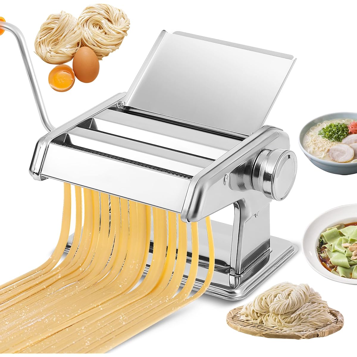Hanchen Pasta Machine, Manual, 2-3mm/4-5mm, 2 Types of Thickness, 6 Levels of Thickness Adjustment, Noodle Making Machine, Easy to Clean, Easy to Operate, Noodle Maker, Making Noodles, Gyoza Skin, Wonton Skin, Soba, Udon, Fresh Pasta, Chinese Noodles, Ra