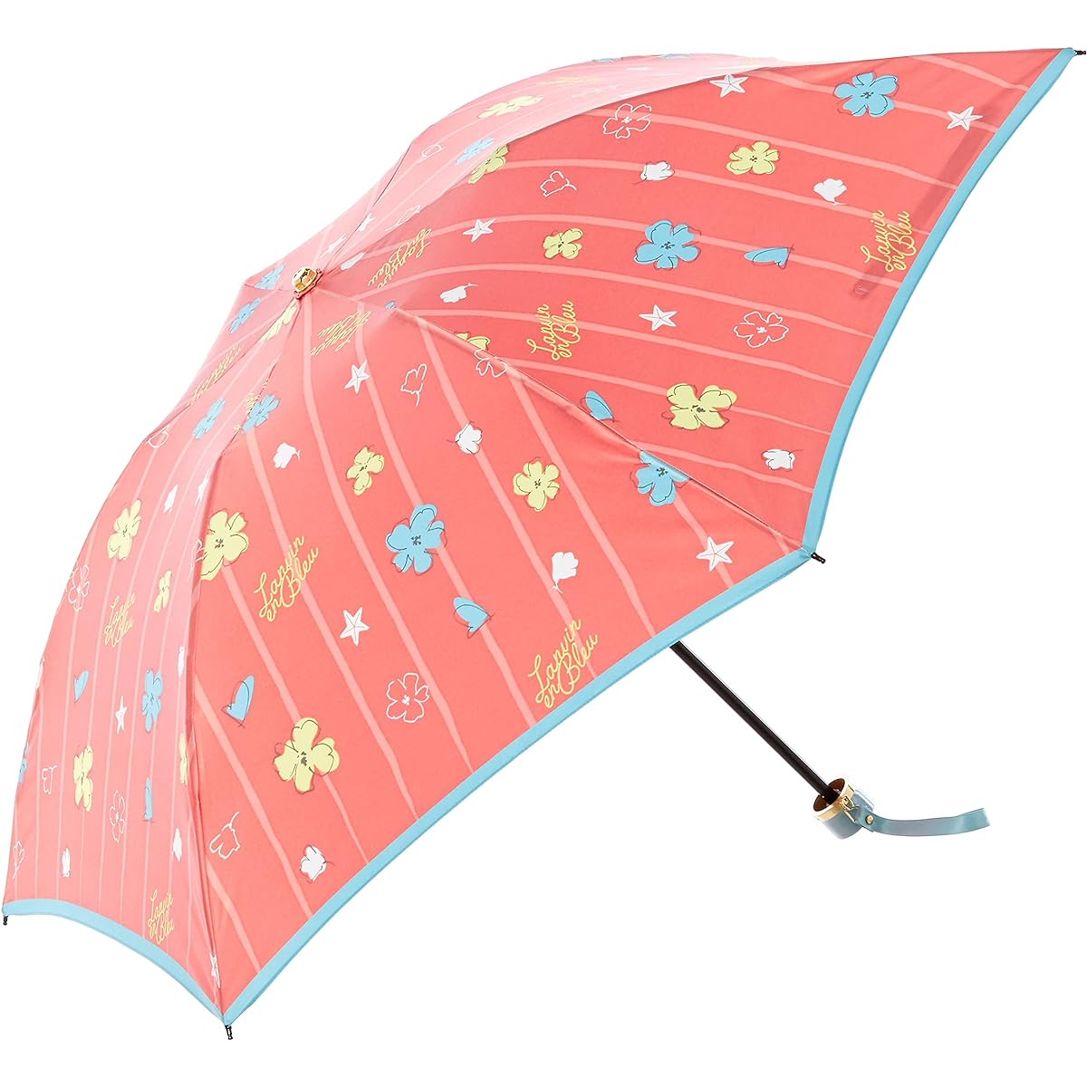 [Lanvin Blue] MOONBAT LANVIN en blue Flower and Sea Motif Umbrella Folding Umbrella Stylish Floral Pattern Cute Ladies