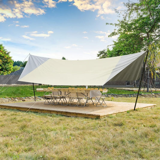 MASTERCANOPY Waterproof Tarp with Pole Awning Shade Camping Tarp Sun Shelter Outdoor Large UPF50+ Shading Heat Shielding High Water Pressure All-in-One Portable Lightweight (6M, Beige)