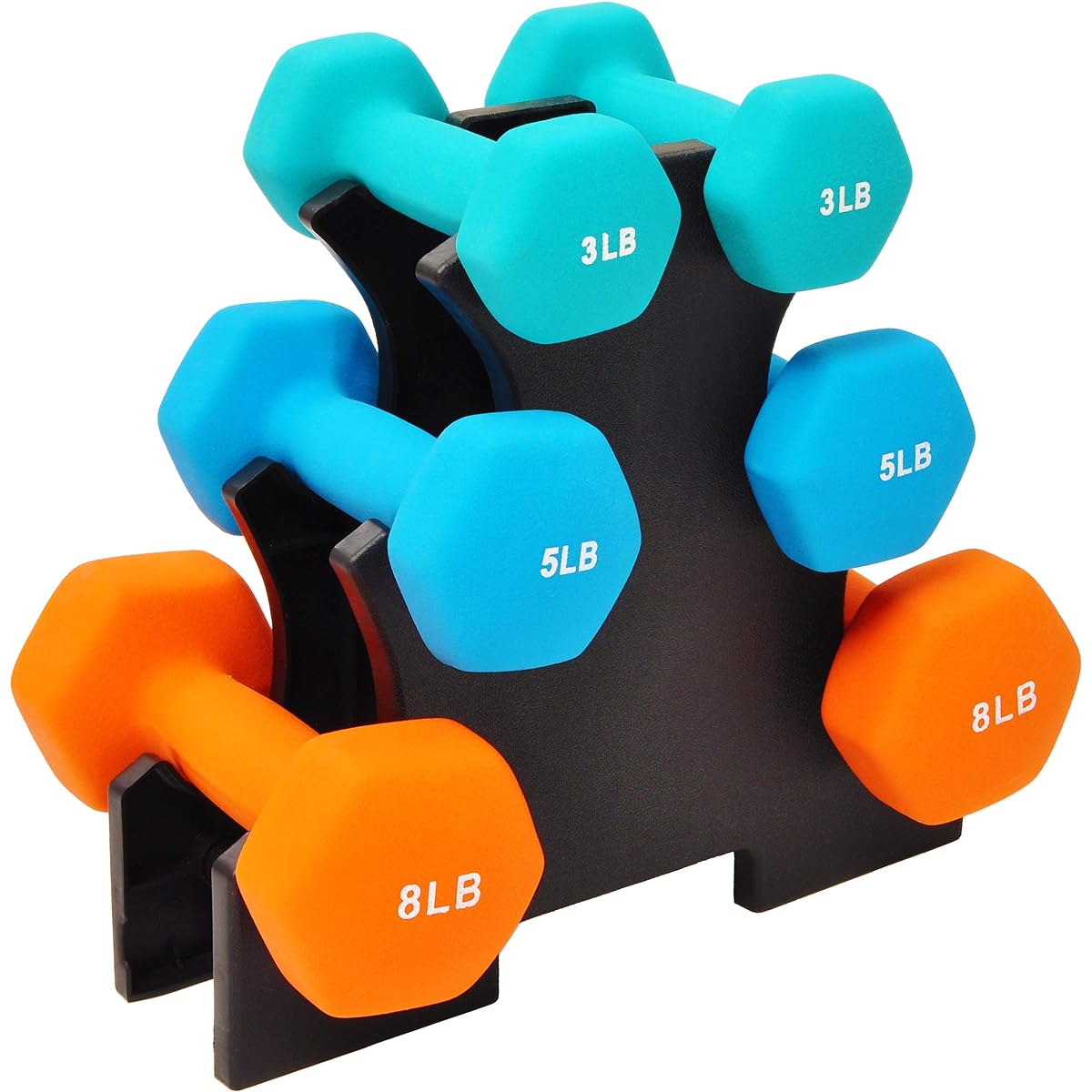 Sporzon! Color neoprene coated dumbbell set with stand