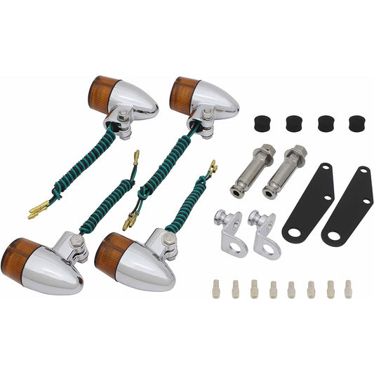POSH Motorcycle Supplies Bullet Type Turn Signal Vehicle Specific Set FTR223/D(~'07) Plated Body/Orange Lens 059098-33