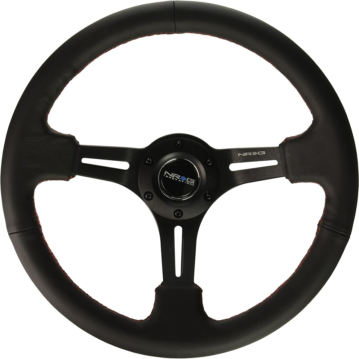 NRG Innovations RST-018R-RS reinforced steering wheels (350mm sports steering wheels (depth 3 inches) black leather with red stitch)