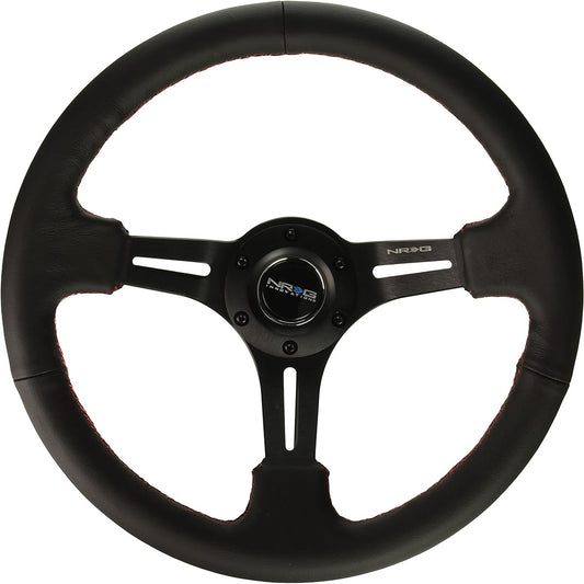 NRG Innovations RST-018R-RS reinforced steering wheels (350mm sports steering wheels (depth 3 inches) black leather with red stitch)