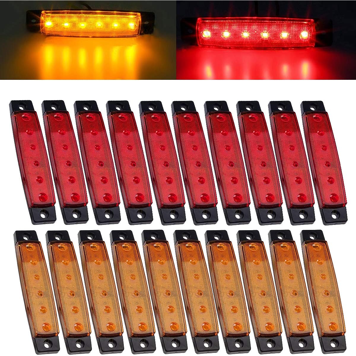 Kyyet 20 x 3.8 inch amber/red clearance light track trailer RV Low Banside Marker Indicator decoration LED Lock Amber Trailer Marker Light Parking Blake Winker Light