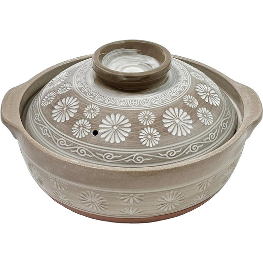 IH Ceramic Coated Earthen Pot, Size 8 for 2 to 3 People, Mishima Earthen Pot, Made in Japan, Banko Ware, Uchiyama Ceramic Works