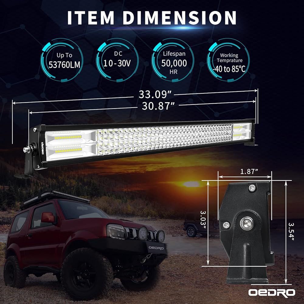 OEDRO LED light bar 30 inch 768W 53760LM straight 4 -row spot flood combo LED worklight+wire harness off -road driving fog lamp pickup track jeep SUV 4WD 4X4 ATV UTE boat track tractor (12/24V)