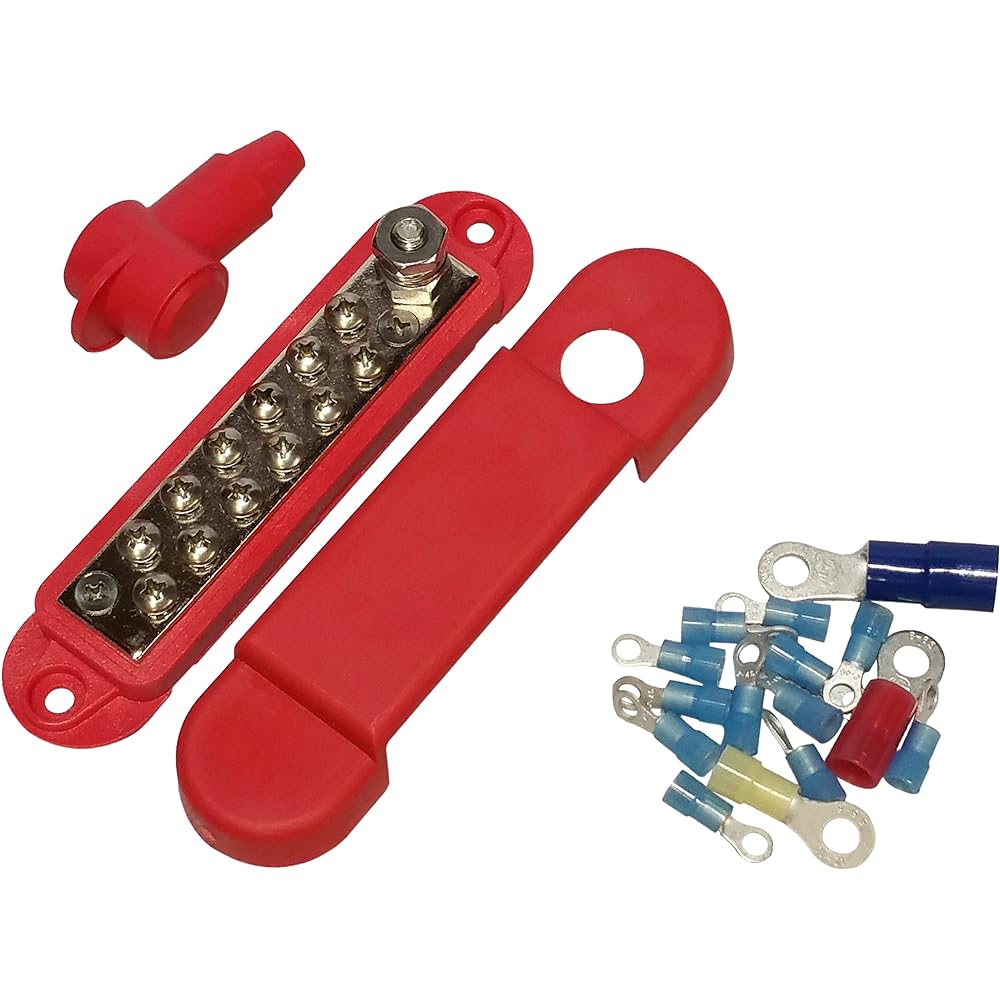 (Red) 12 terminal distribution block -BUSBAR with ring terminal