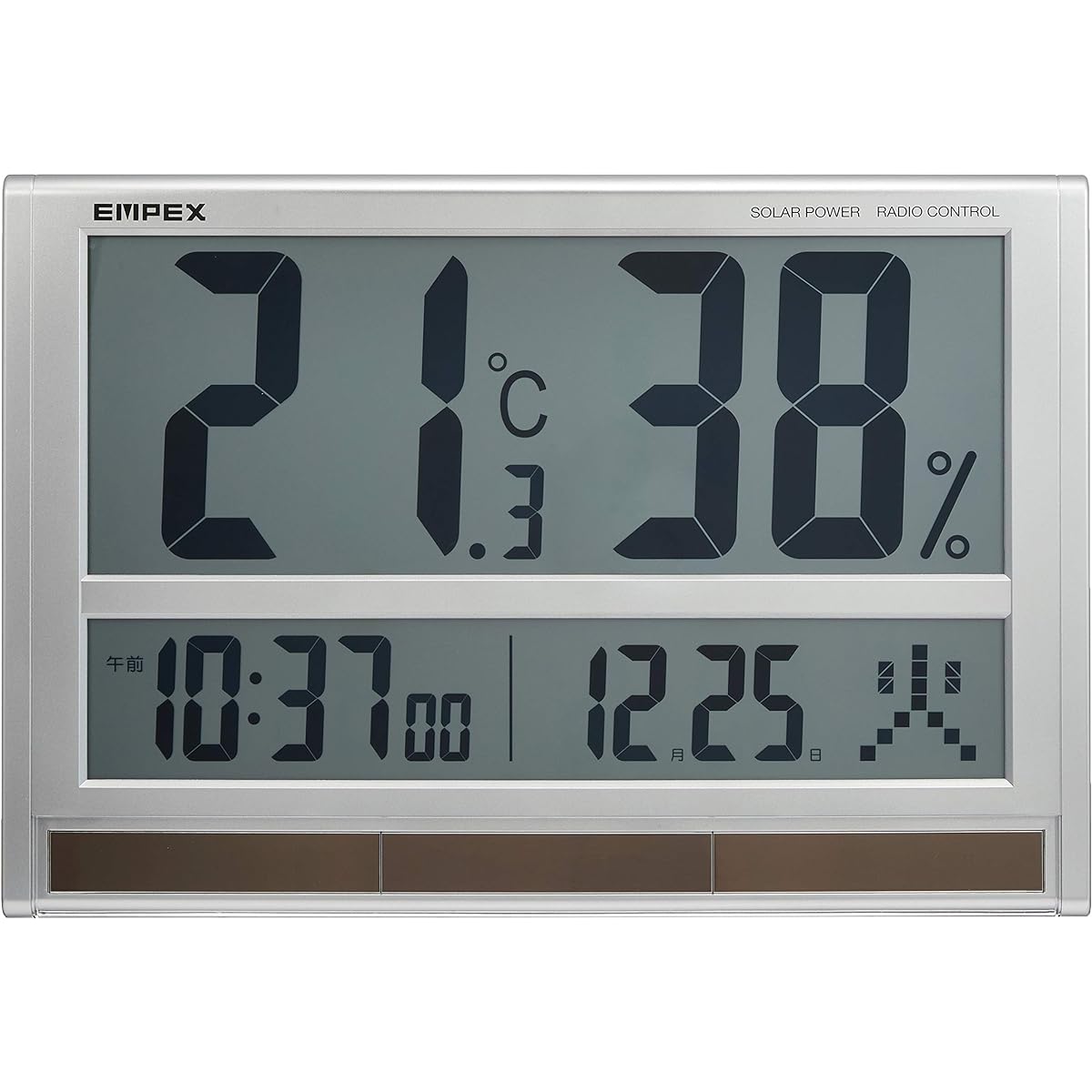 Empex Weather Meter Temperature and Humidity Meter Jumbo Solar Temperature and Humidity Clock for Hanging Silver TD-8170 40.4x27.7x2.1cm