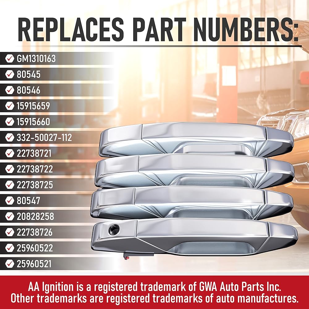 Exterior chrome door handle 4 sets -Chevrolet, Cadillac, GMC cars supported -Silverado, Taho, Escalade, Sierra, Yukon, Avarante -15915659, 22738721, 22738722