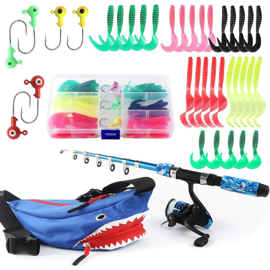 POPHEKO Fishing Set, Special Rod for Children, Compact Rod, 1.2m/1.5m, Introductory Set, For Beginners, Telescoping Rod, Spinning Reel, Lure Set, Includes Fishing Bag, For River Fishing, Sea Fishing, Family Suitable